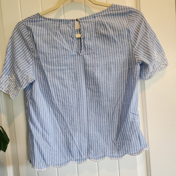 Blue and White Striped Blouse with Lace Hem From Revolve - Picture 2 of 8